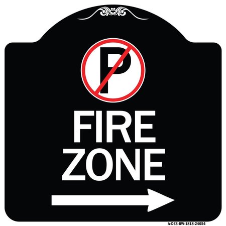 SIGNMISSION No Parking Symbol and Right Arrow Heavy-Gauge Aluminum Architectural Sign, 18" x 18", BW-1818-24654 A-DES-BW-1818-24654